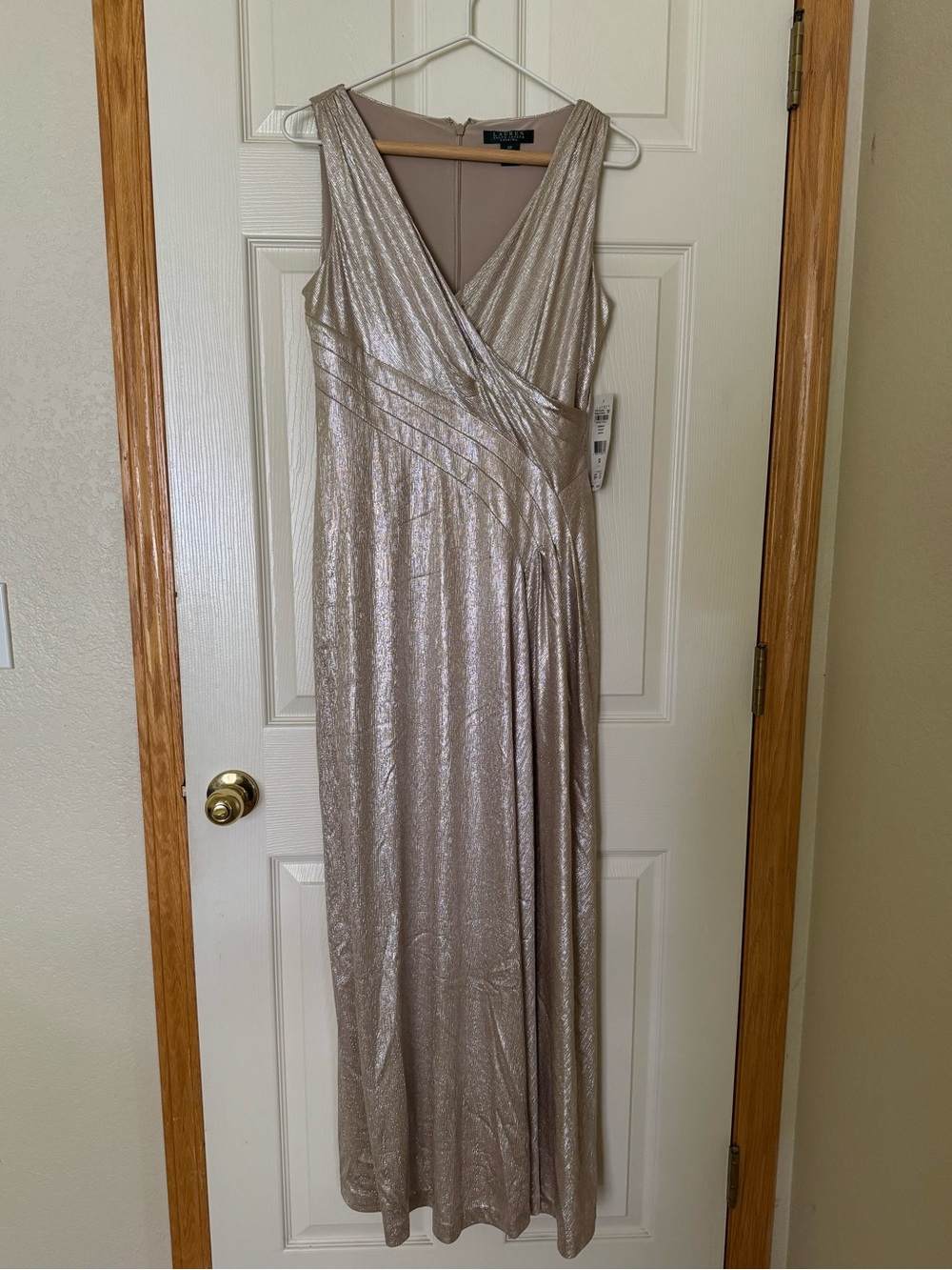 Ralph Lauren Metallic Champagne Sleeveless full length dress